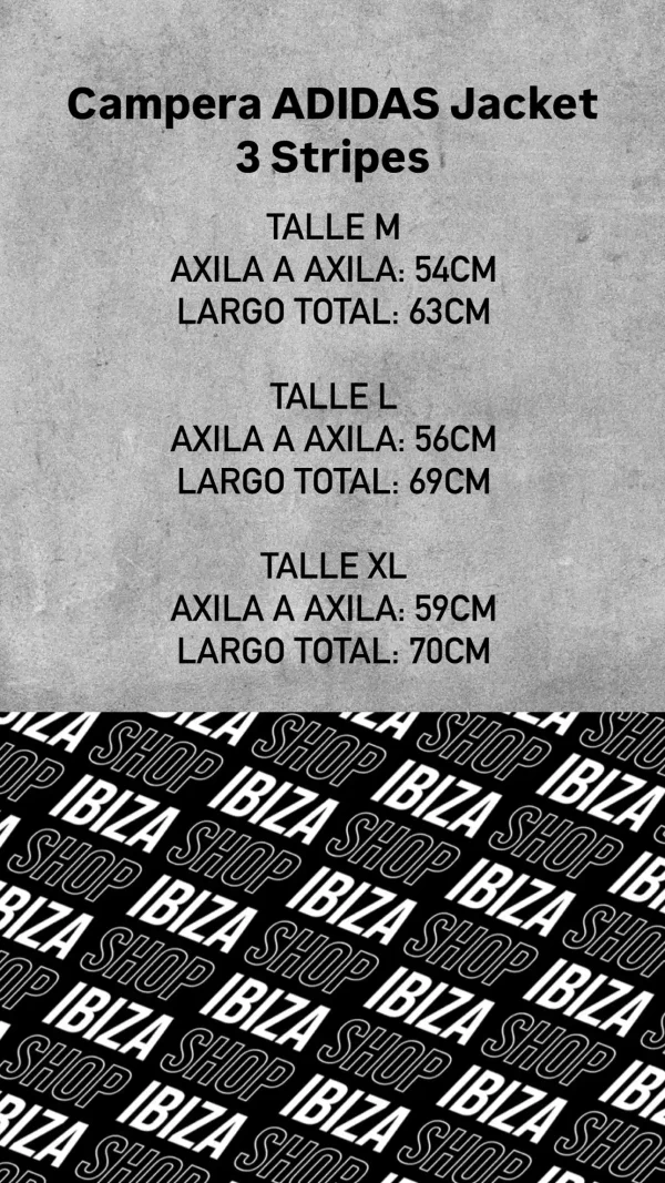 Tabla de talles Adidas Jacket 3 Stripes