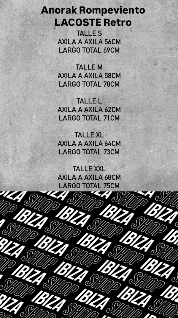 Tabla de talles Lacoste Anorak